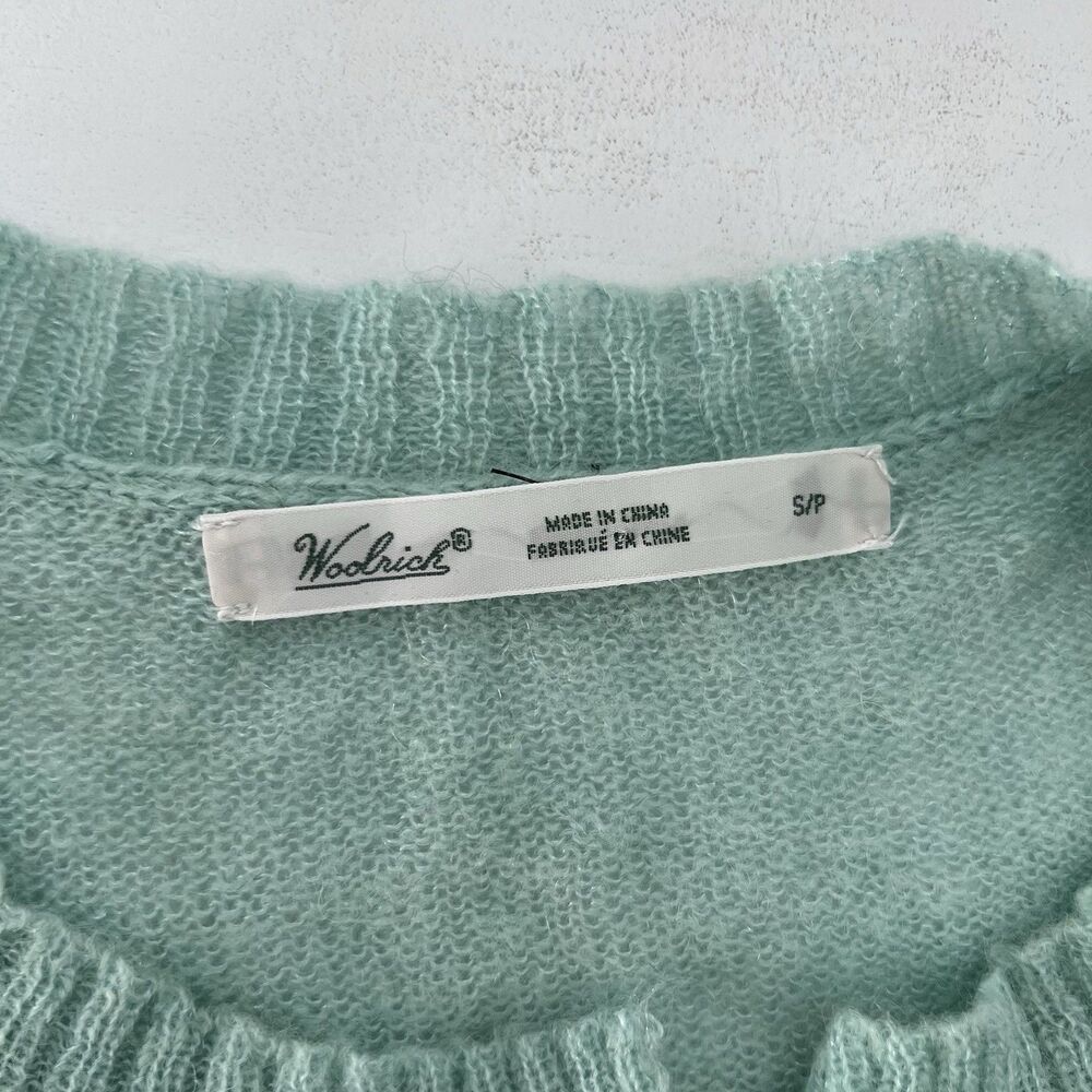 Woolrich Cardigan Sweater Womens Small Blue Owl Mohair Wool Knit Button Pockets - Picture 5 of 9